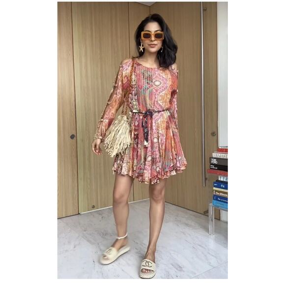 ZARA PRINTED SHORT DRESS MULTICOLORED BOHEMIAN TRAVEL RESORT FESTIVAL SZ S - Picture 4 of 16